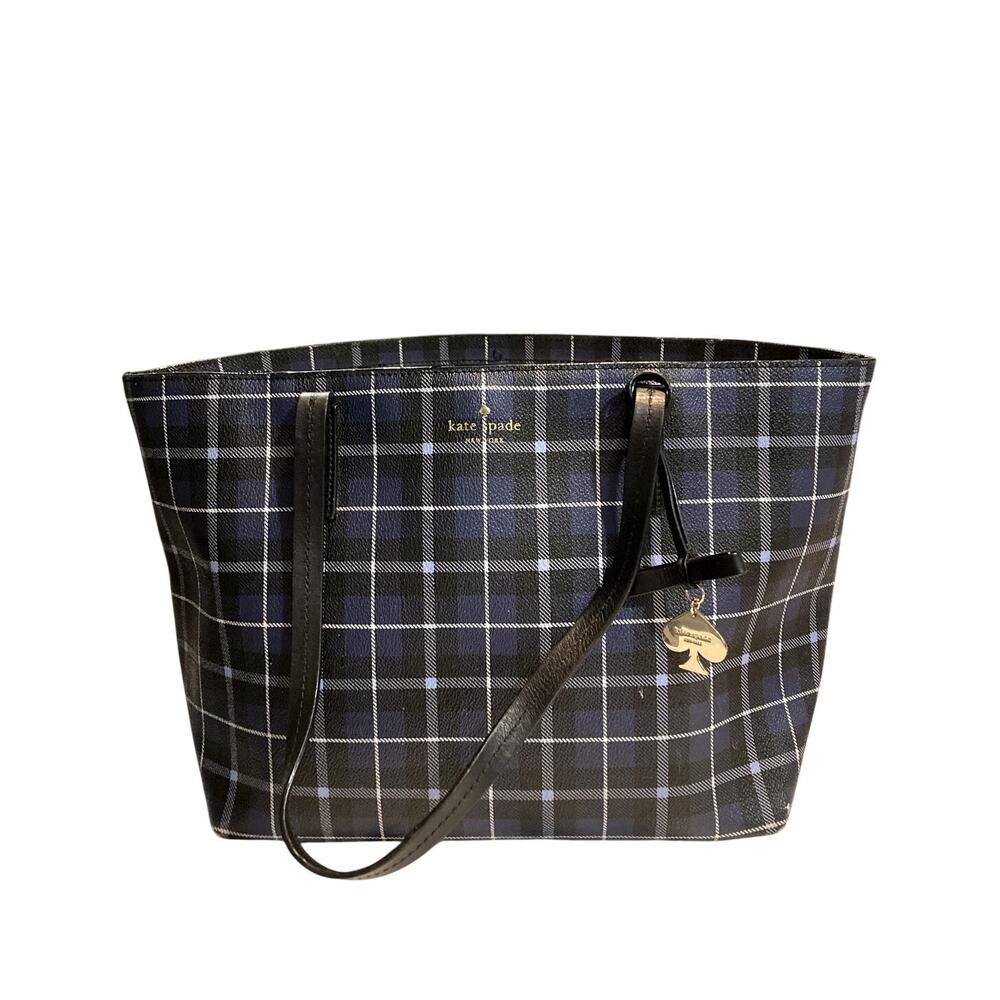 Kate Spade women's navy & white plaid tote bag.